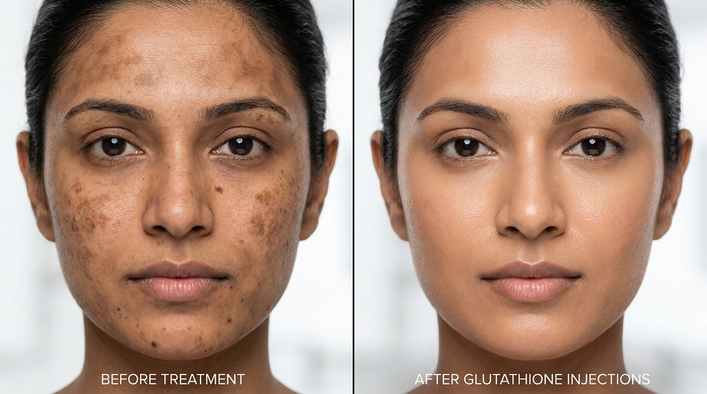 Glutathione skin whitening injection before and after results at Skin Esthetics Clinic Islamabad